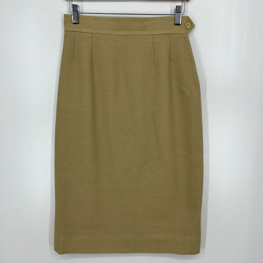 Alex Colman California Vintage Tan High Waisted Pencil Skirt Side Button Size 26